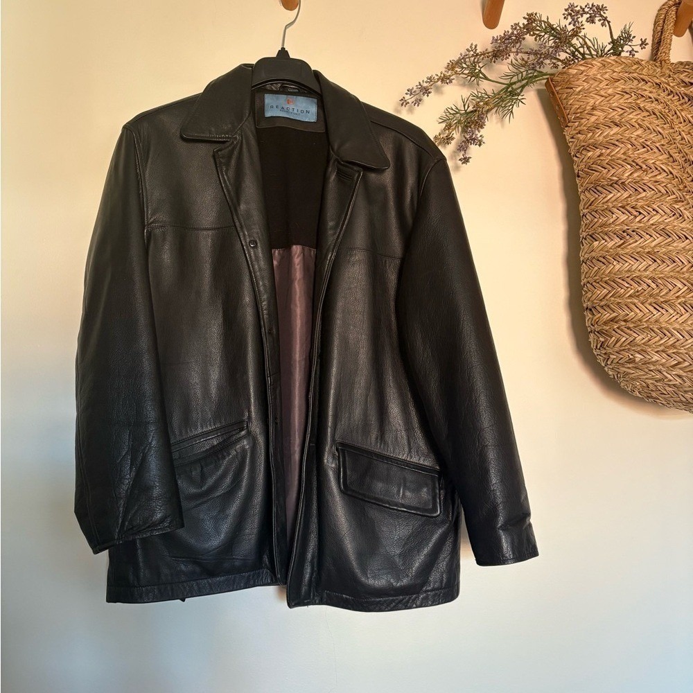 Men's Black Genuine Leather Blazer Jacket Vintage 90's Medium